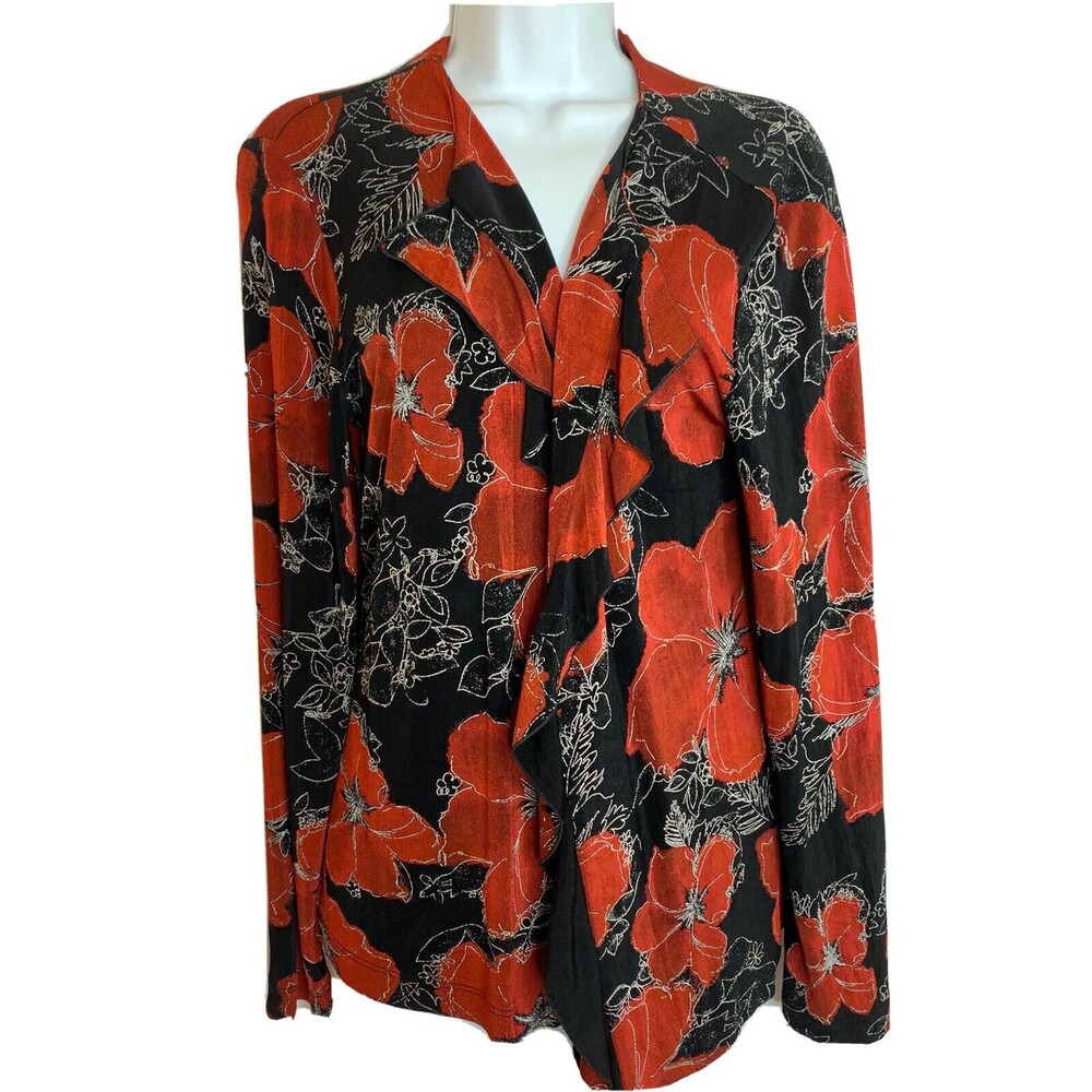Chico's Travelers size 1 M Roses Open Blazer Jacket Vintage (09)